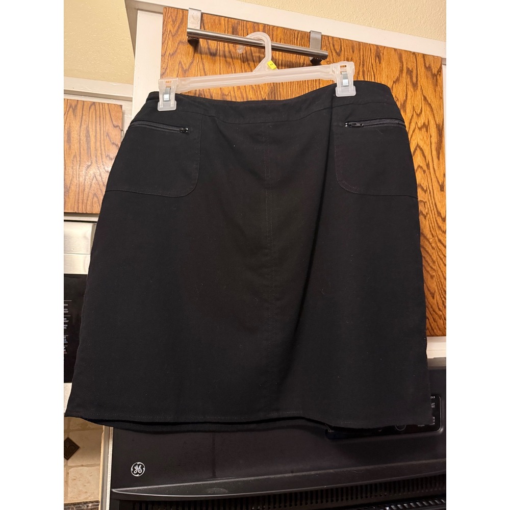 Worthington Stretch Black‎ Mini Skirt Womens 12 Front Zip Pockets Lined Career